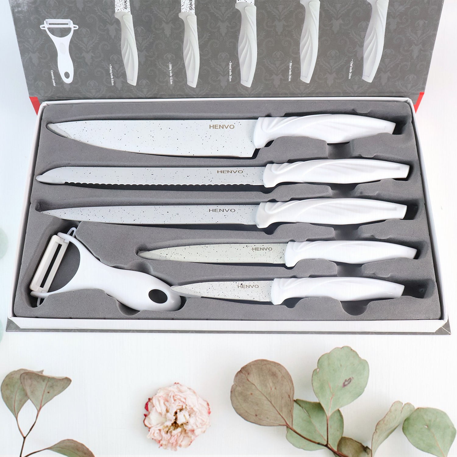 ALVENZA Marble Coated Kitchen Knife Set – 6-Piece Sharp & Stylish