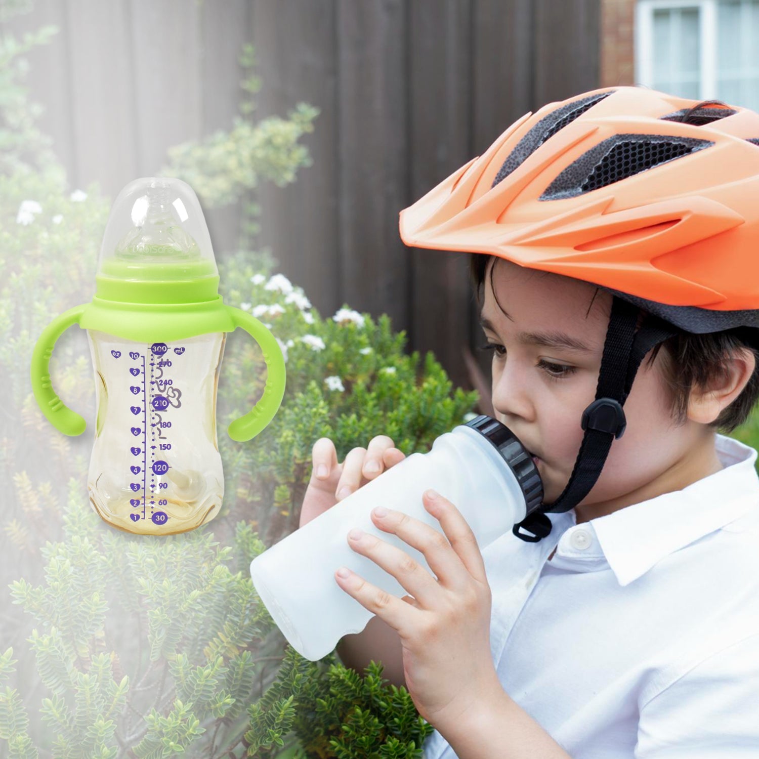 Plastic Baby Feeding Bottle Leakproof with Handles & Straw 300ml | Feedora