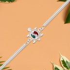ALVENZA Turtle Rakhi – Red Green Enamel with Silver Metal Chain