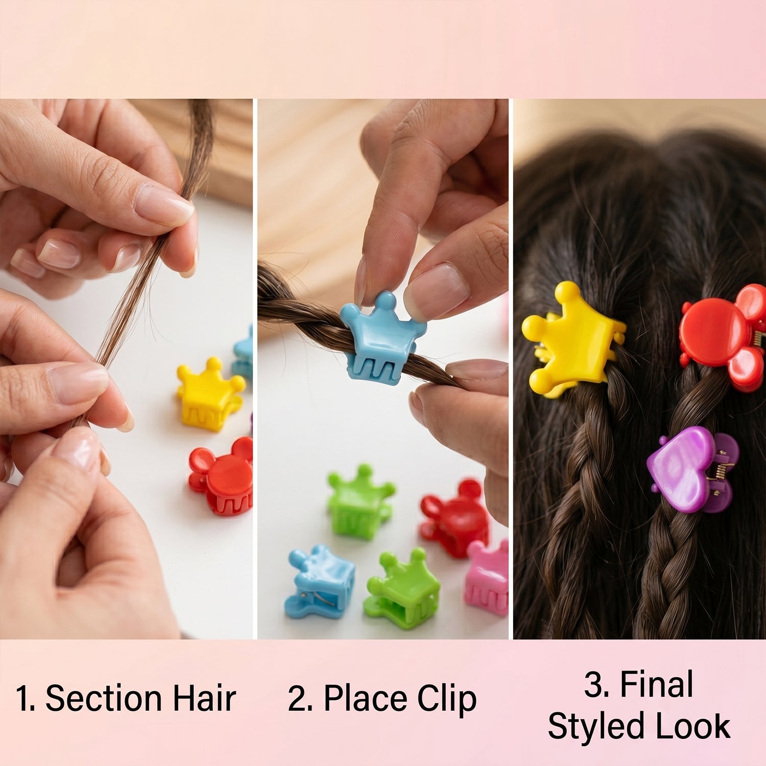 Mini Hair Claw Clips Set Cute & Strong Grip Styling Accessories - Detail View 8