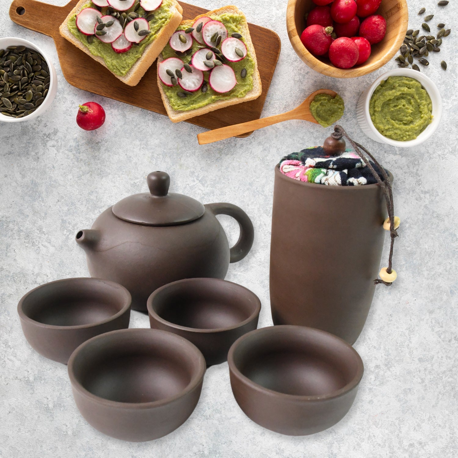 Portable Kung Fu Tea Set Complete 6-Piece Travel Kit for Tea Lovers - Back View