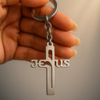 ALVENZA Metal Cross Keychain – Gujarati Jesus Script for Spiritual Style