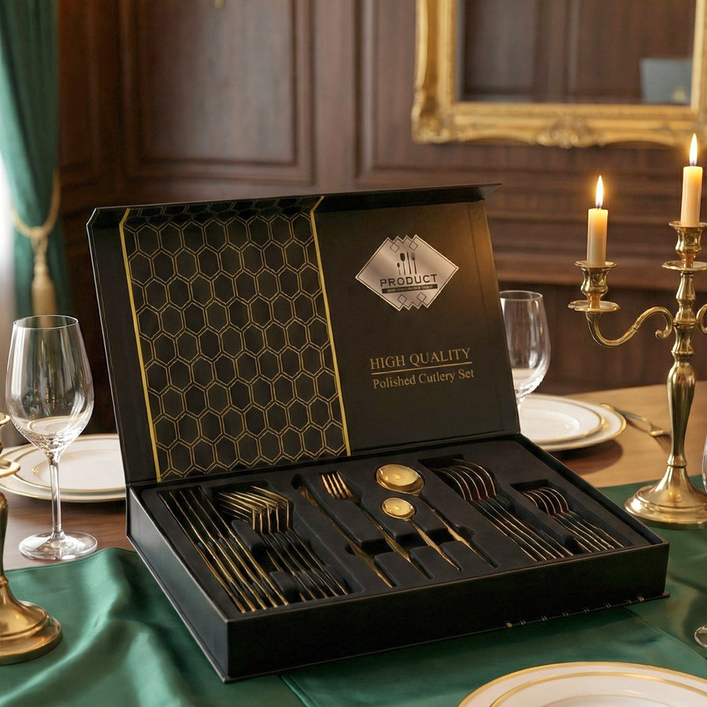 ALVENZA Stainless Steel Cutlery Set – Elegant Gold Finish for Dining & Gifts