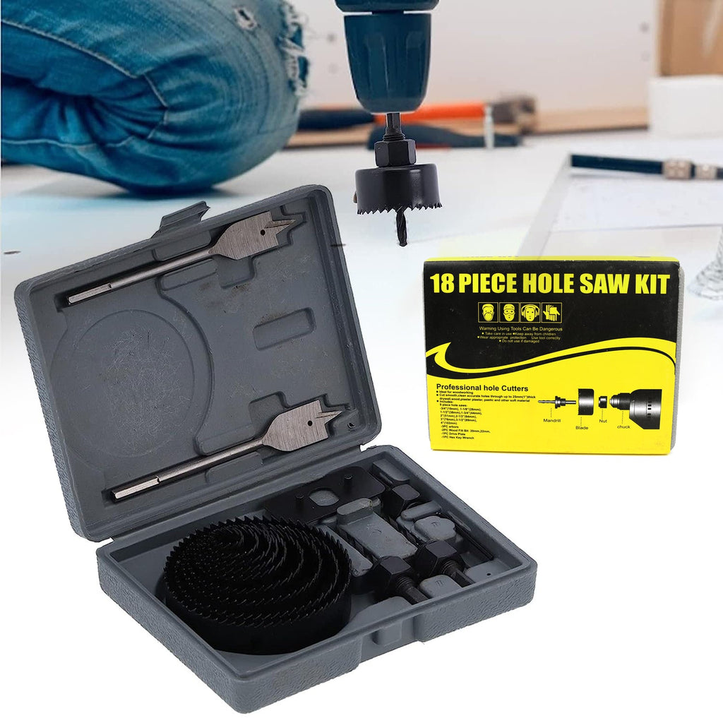ALVENZA Hole Saw Kit – Carbon Steel 18 Pcs Set for Wood & Plastic | BoltForce