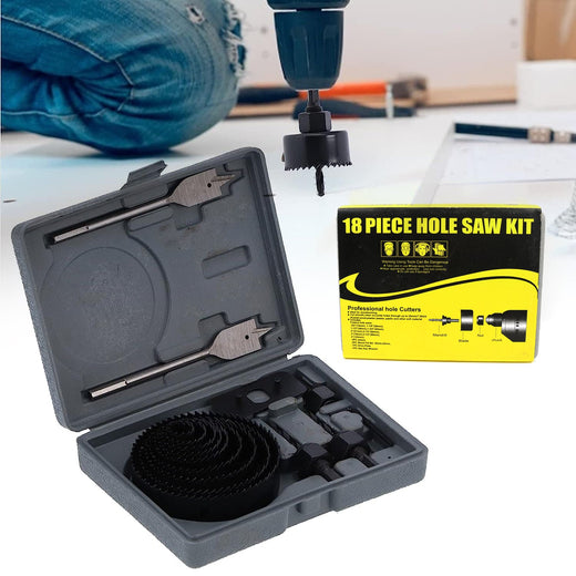 ALVENZA Hole Saw Kit – Carbon Steel 18 Pcs Set for Wood & Plastic | BoltForce