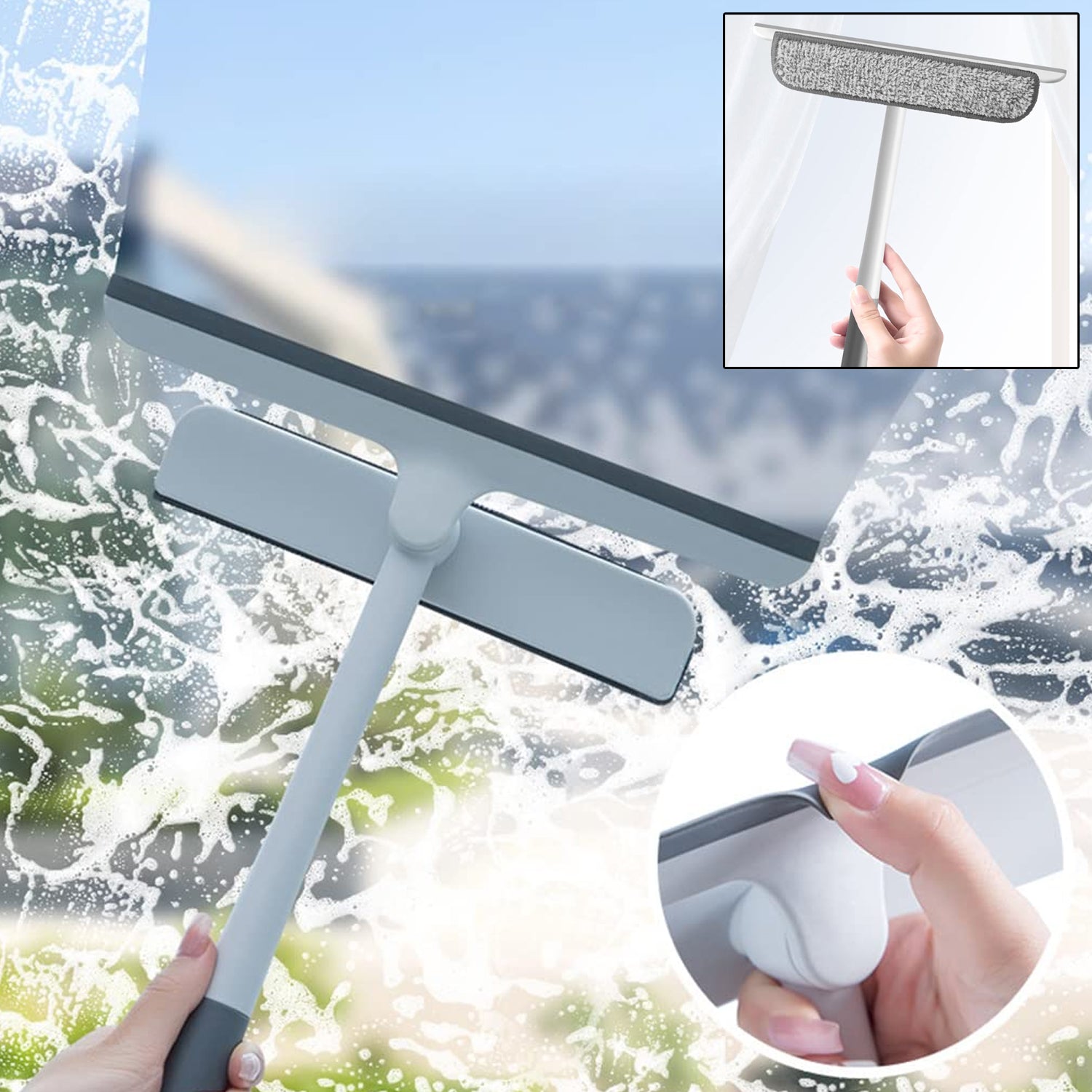 ALVENZA Window Glass Cleaning Wiper – 2-in-1 Microfiber & Silicone Blade