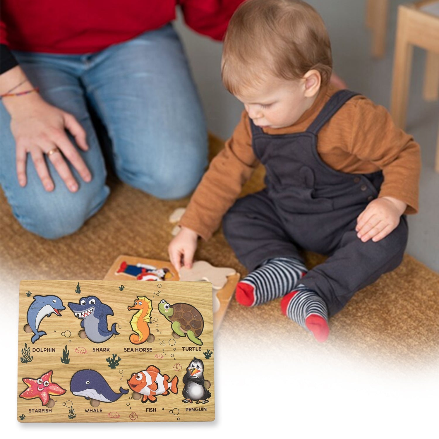 Wooden Sea Animal Puzzle Educational Toy for Kids | Inventive Play - Front View