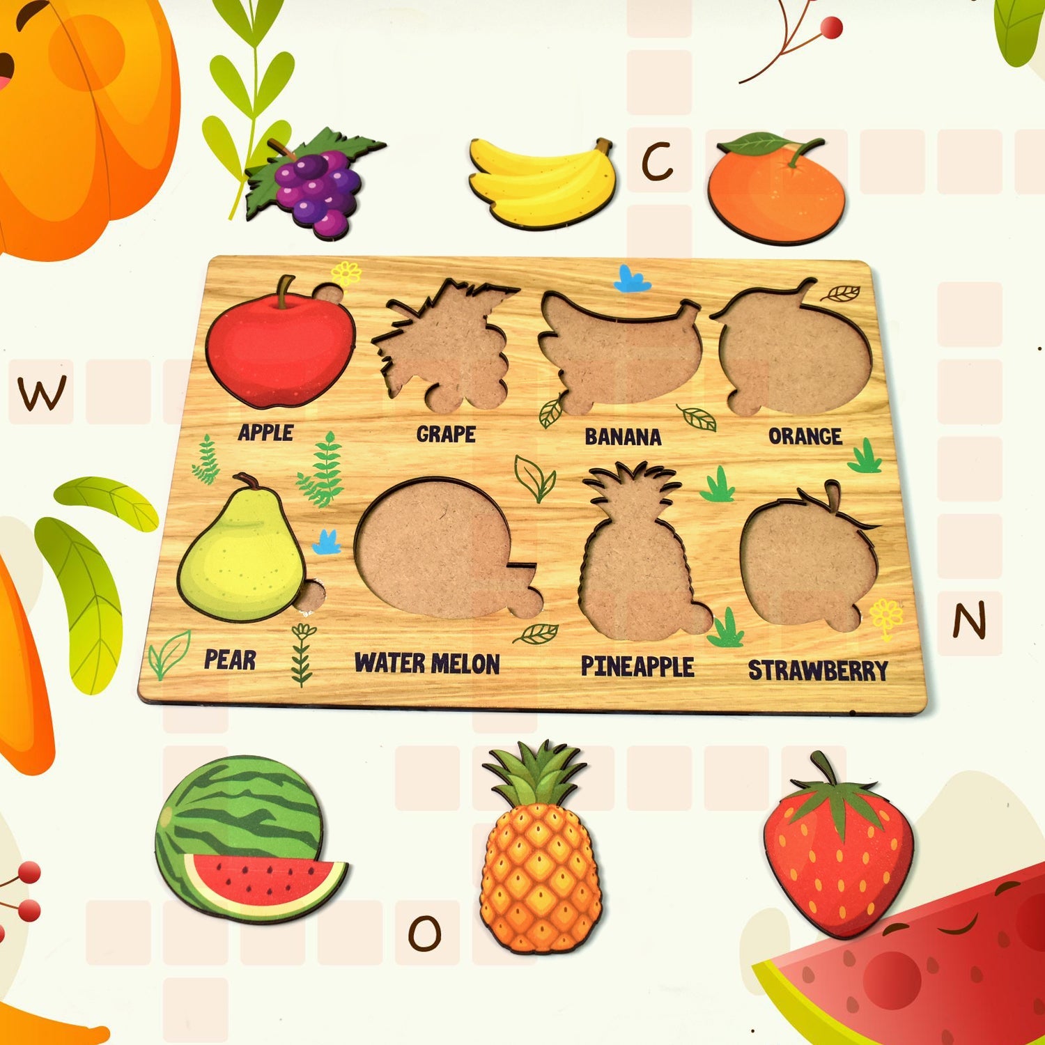 Wooden Fruit Puzzle Toddler Learning Board | Inventive Play