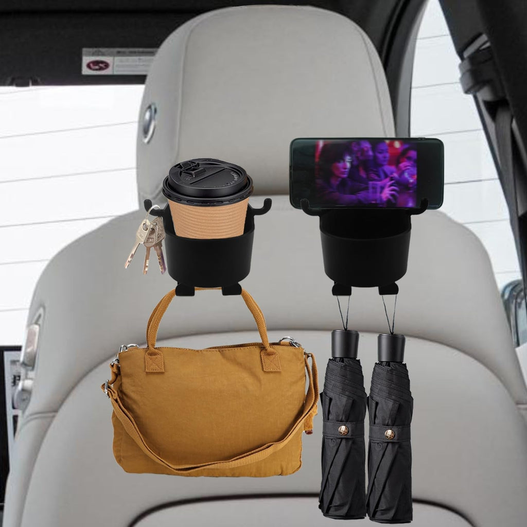 ALVENZA Car Headrest Organizer – 3-in-1 Cupholder & Phone Holder for Travel
