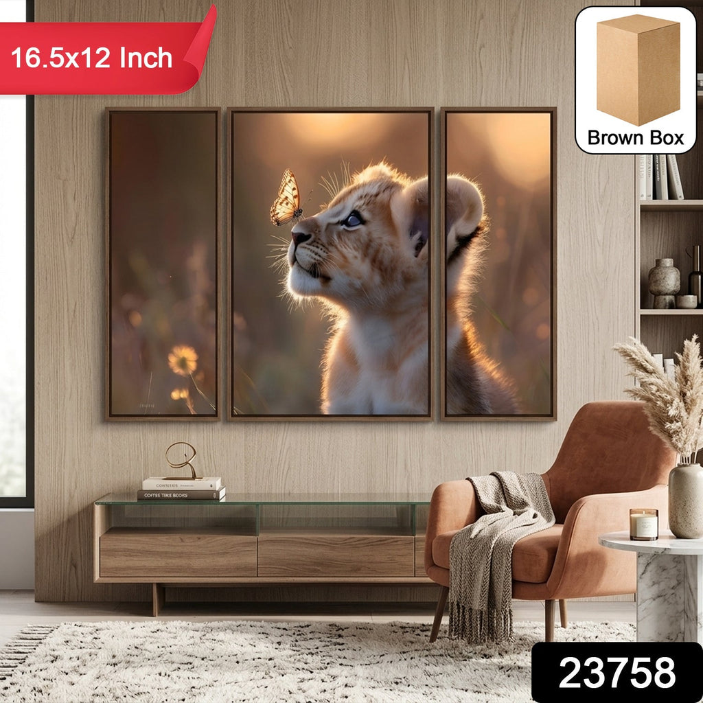 Lion Cub Wall Art Vibrant 3-Panel MDF Wall Decor - Side View