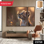 Lion Cub Wall Art Vibrant 3-Panel MDF Wall Decor - Side View