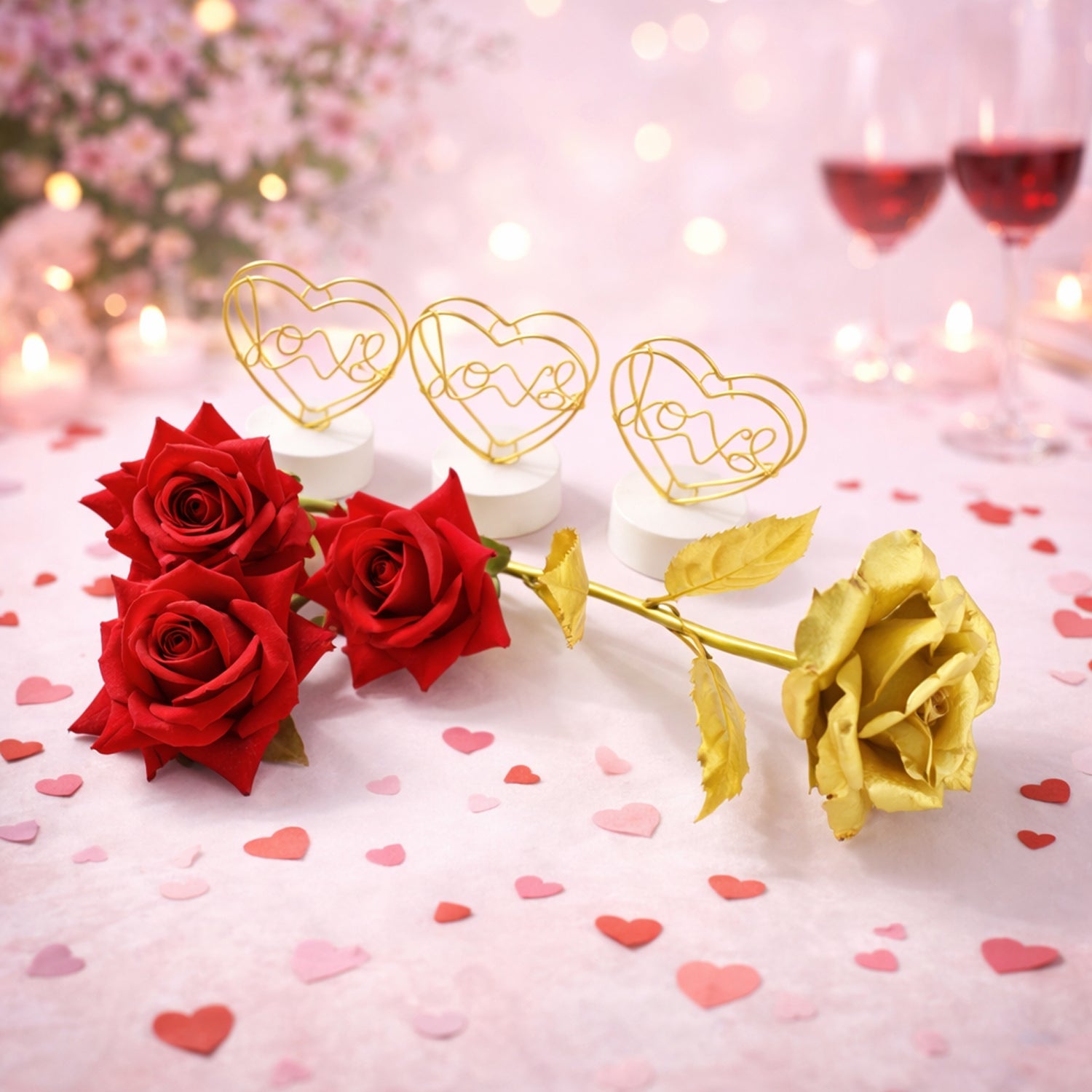ALVENZA Romantic Heart Love Table Decor – Elegant Rose Gift Set