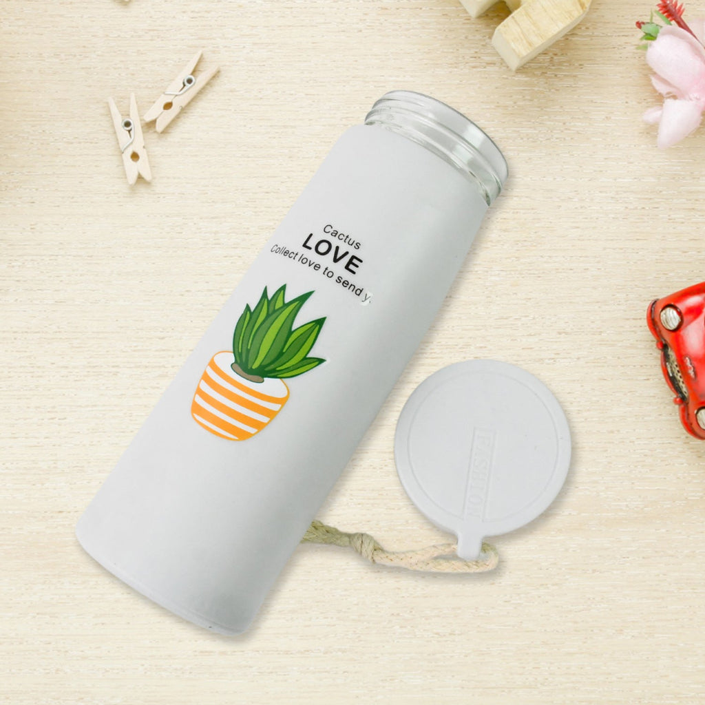 Glass Water Bottle Leakproof 450ml Borosilicate | FitFuzion - Front View