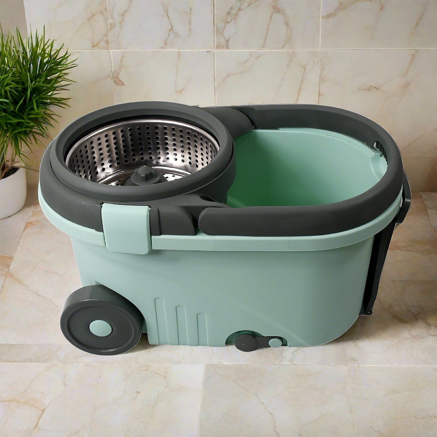 ALVENZA Spin Mop with Bucket – Steel Spin & Microfiber Heads | Ganesh