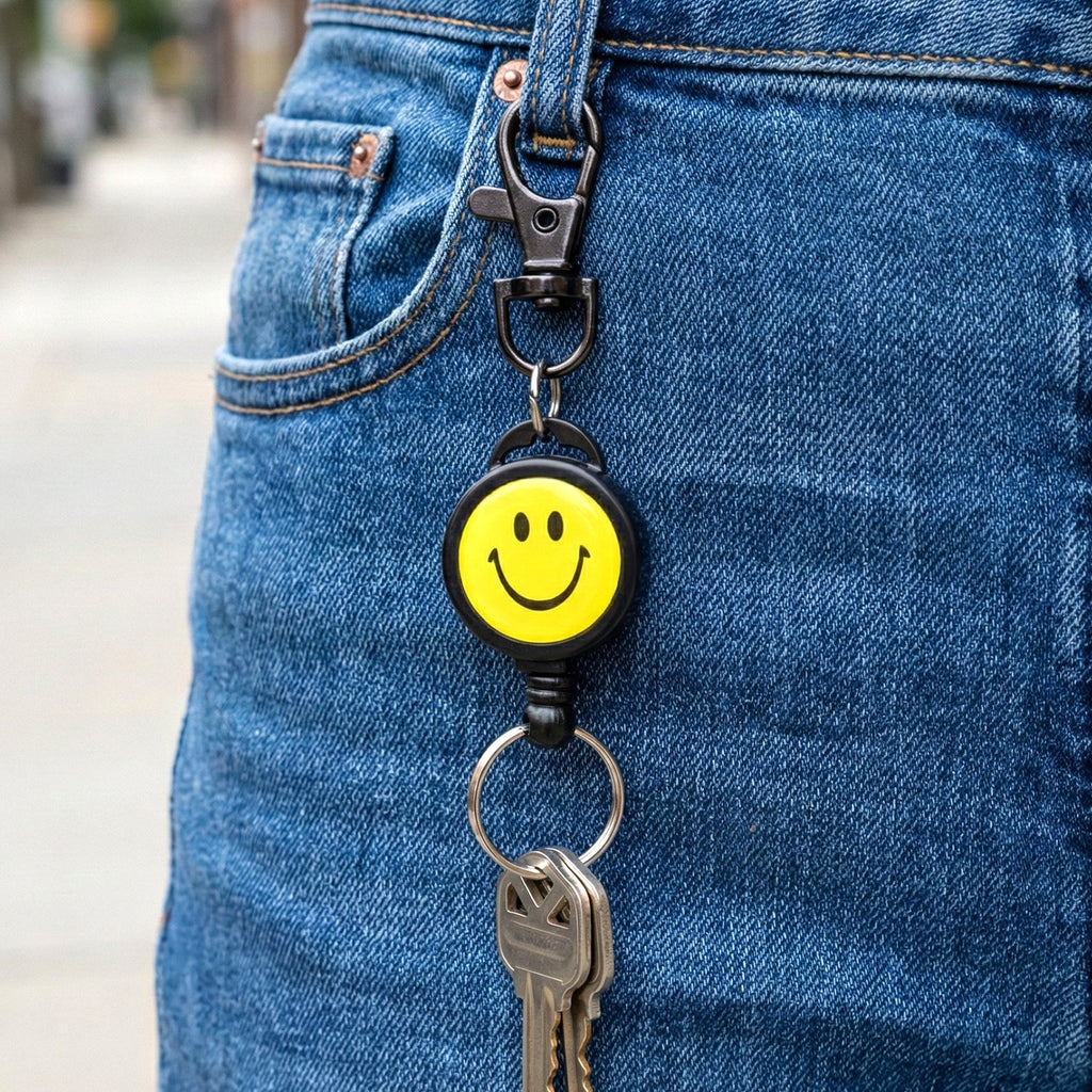 ALVENZA Smiley Face Retractable Keychain – Durable Heavy-Duty Clip