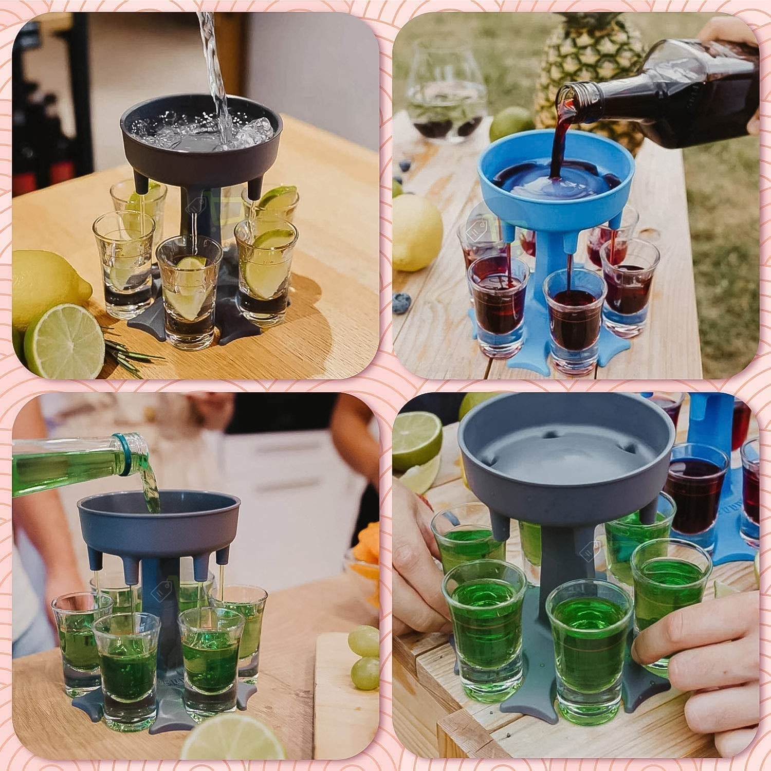 ALVENZA 6-Port Drink Dispenser Stand – Even Flow for Party Shots