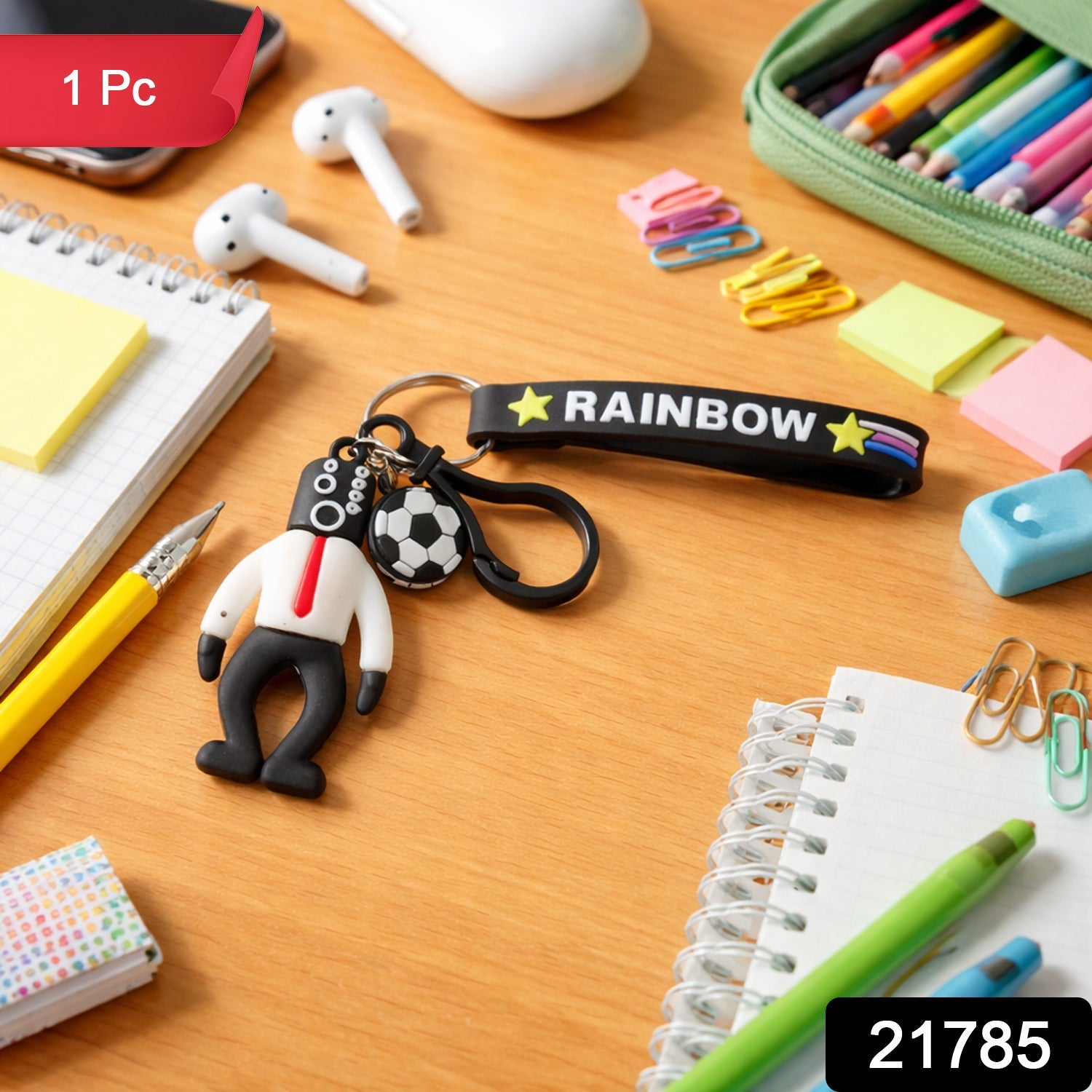 ALVENZA Rainbow Keychain – Colorful Cartoon Football Boy Accessory