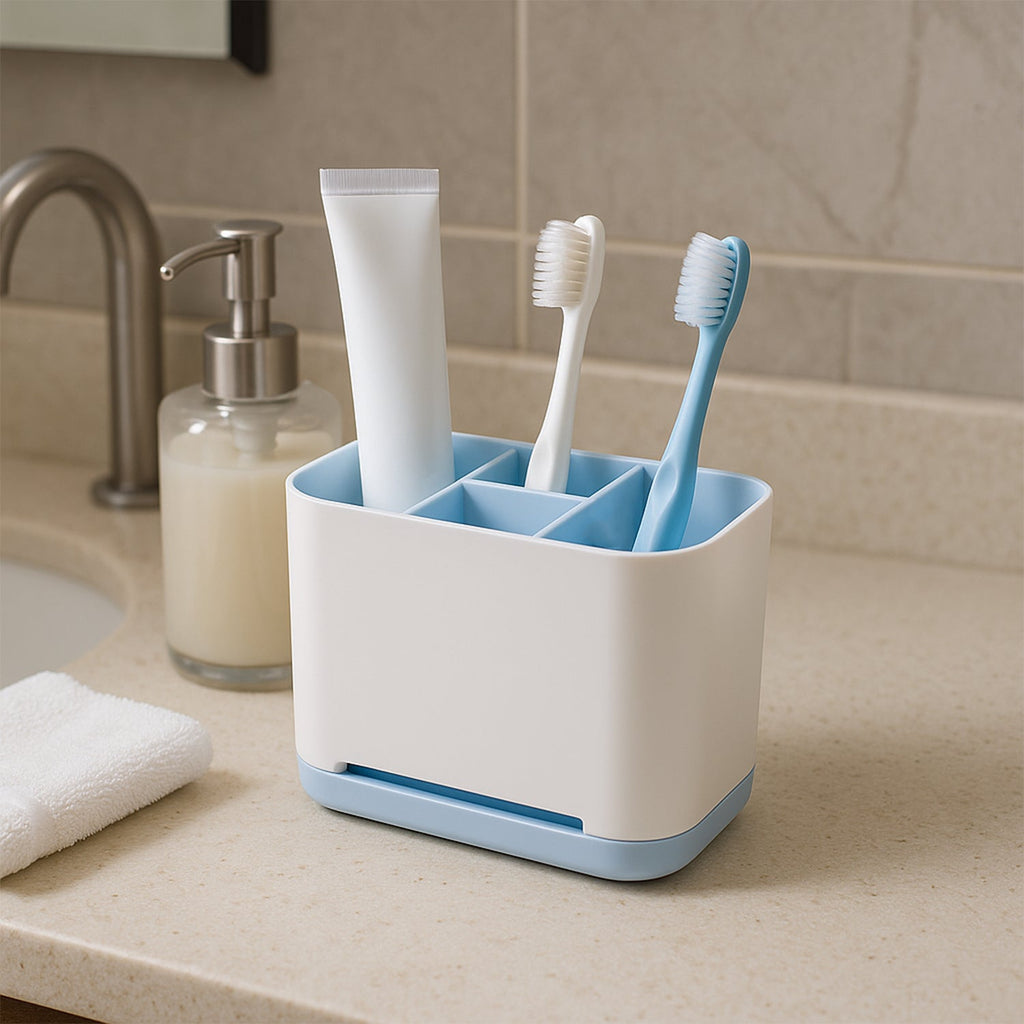 Toothbrush Holder Stand 6-Compartment Plastic Caddy | BrushedUp - Front View