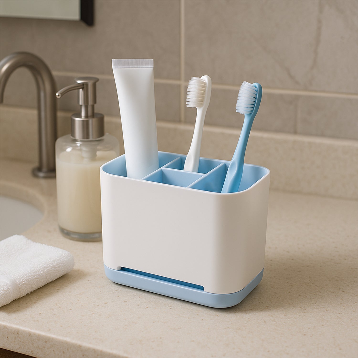 Toothbrush Holder Stand 6-Compartment Plastic Caddy | BrushedUp - Front View