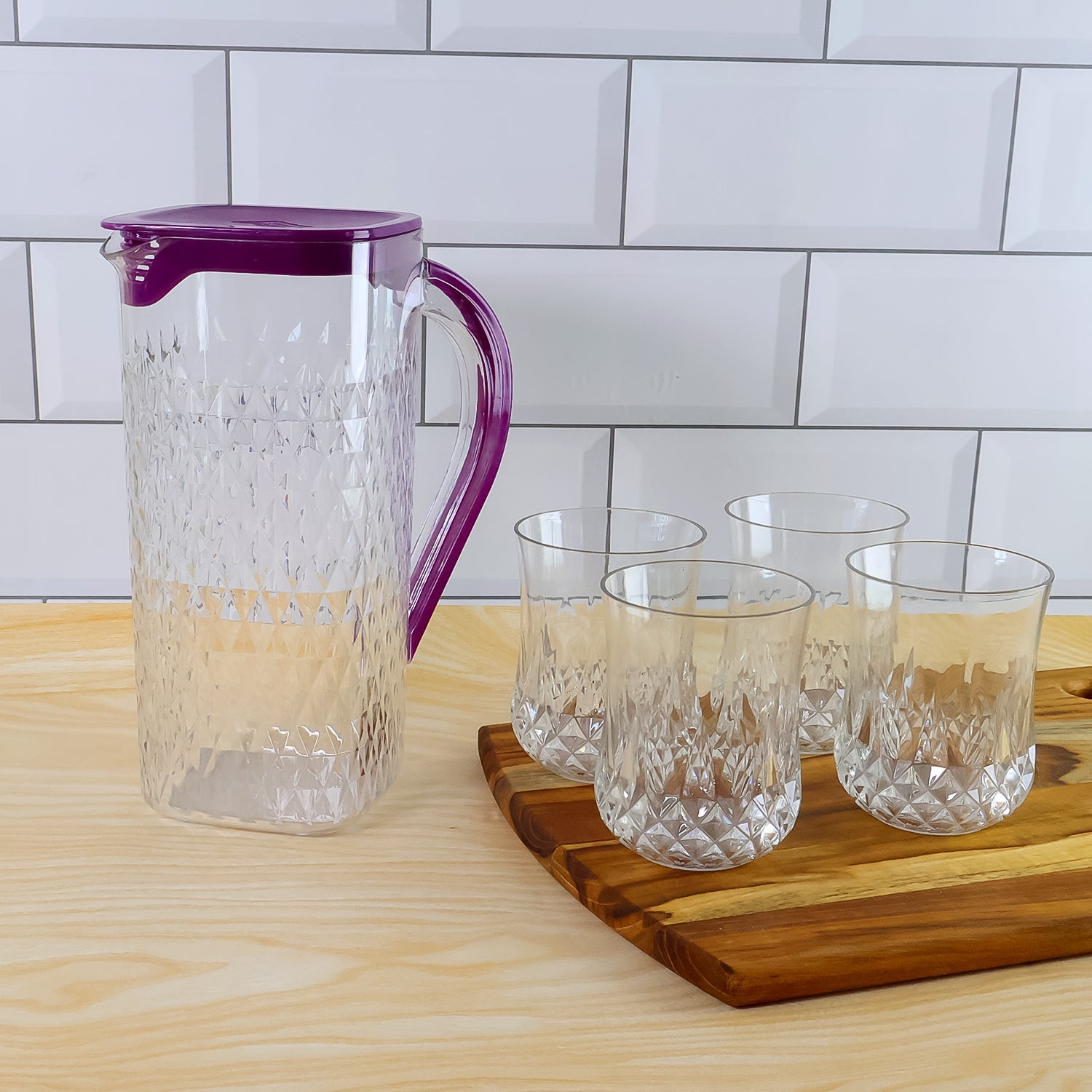 ALVENZA Plastic Jug with Glasses Combo – 5-Piece BPA-Free Serving Set