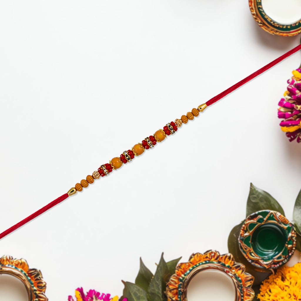 ALVENZA Multicolor Beaded Rakhi – Festive Stone Detail & Red Thread