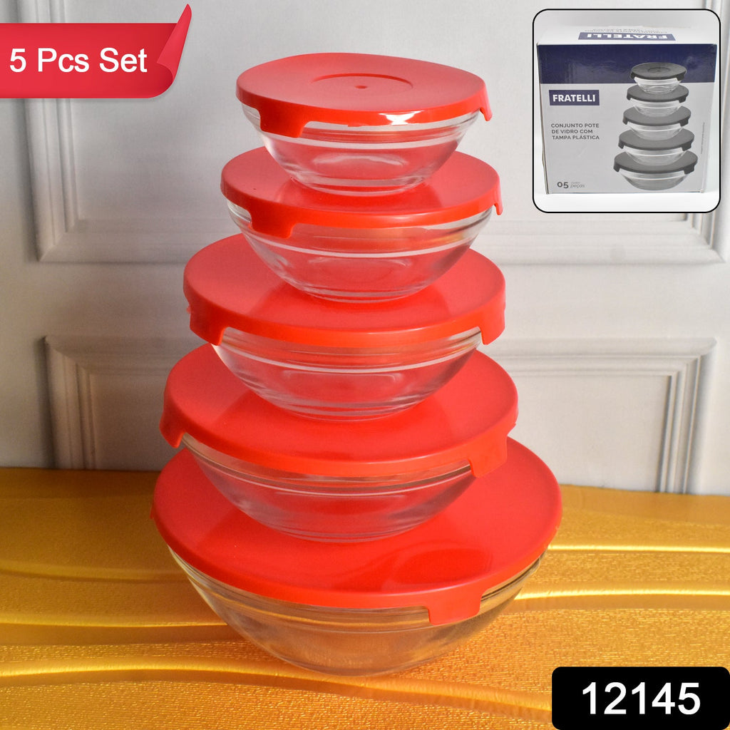 ALVENZA Glass Bowl Set – 5 Pcs Mixing & Storage with Lids | Organivo
