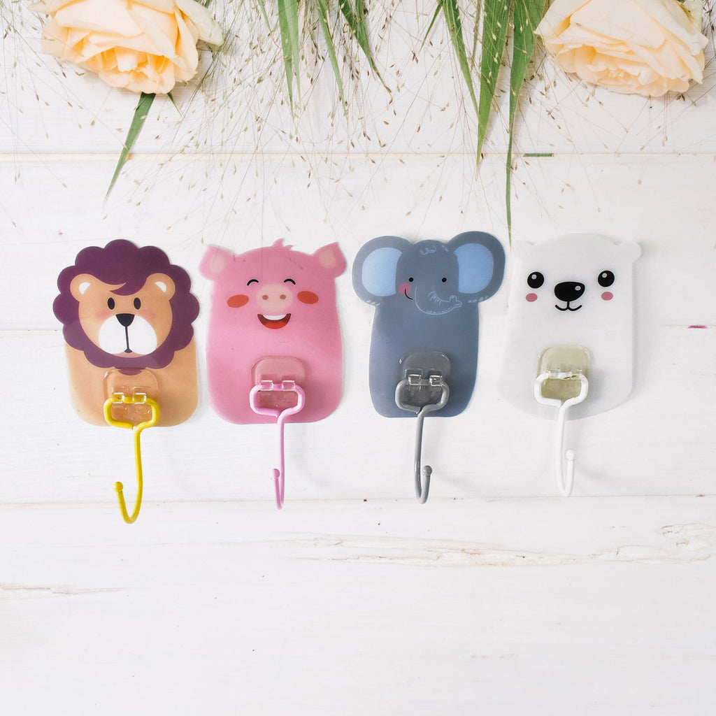 Wall Mounted Cartoon Hooks Self-Adhesive, Kid-Friendly Design - Front View