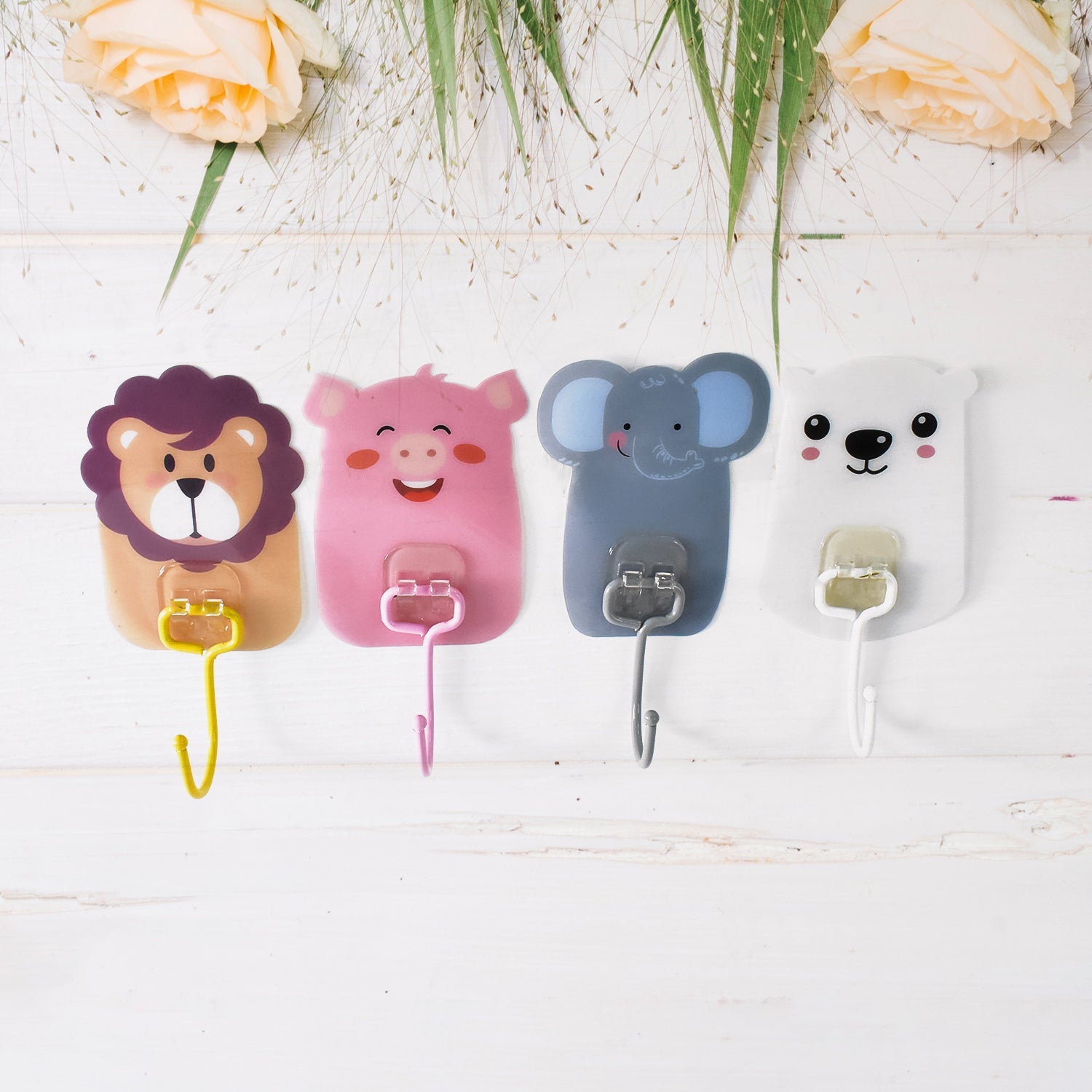 Wall Mounted Cartoon Hooks Self-Adhesive, Kid-Friendly Design - Front View