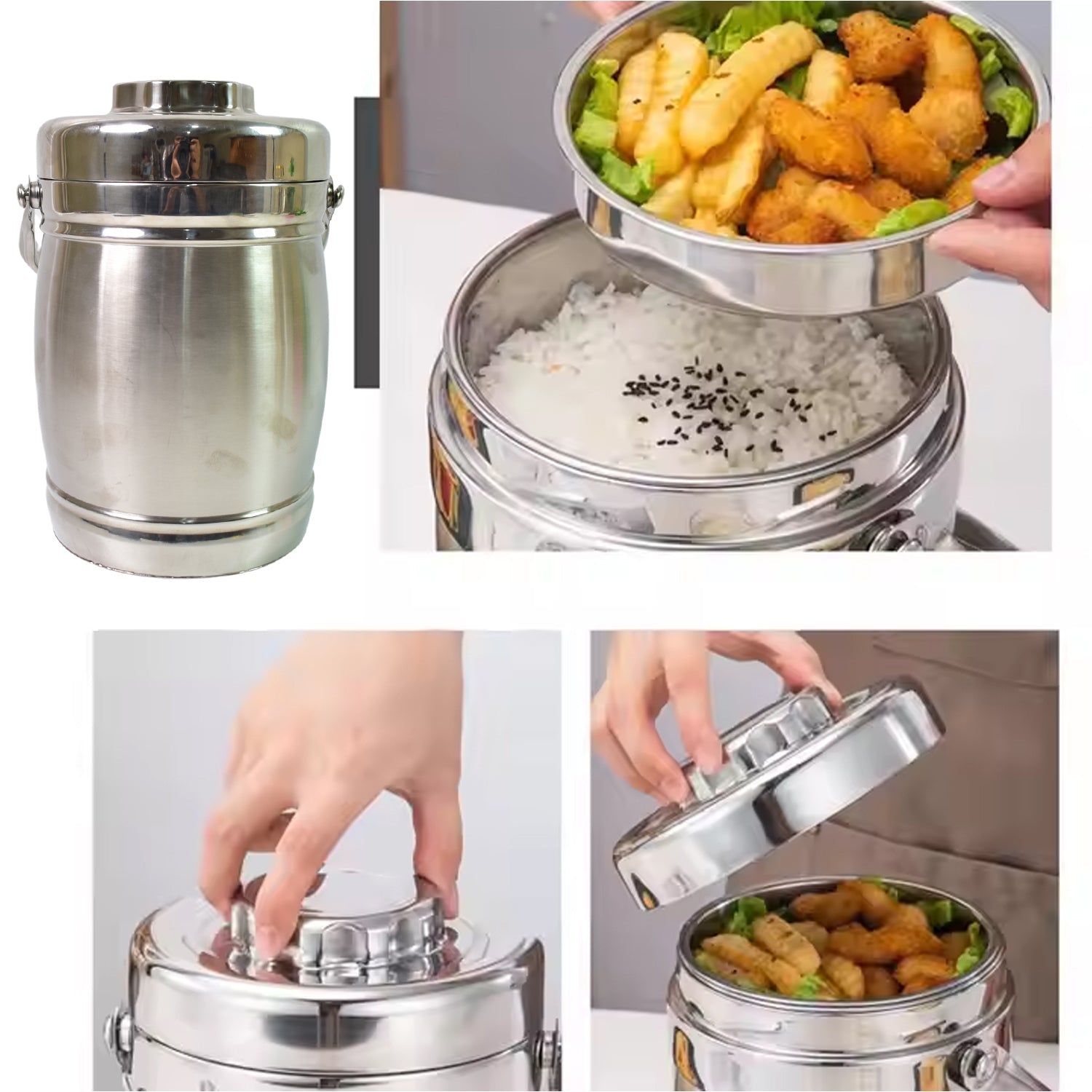 Insulated Lunch Box 2.2 Ltr Stainless Steel | Lunchie Bunchie - Front View