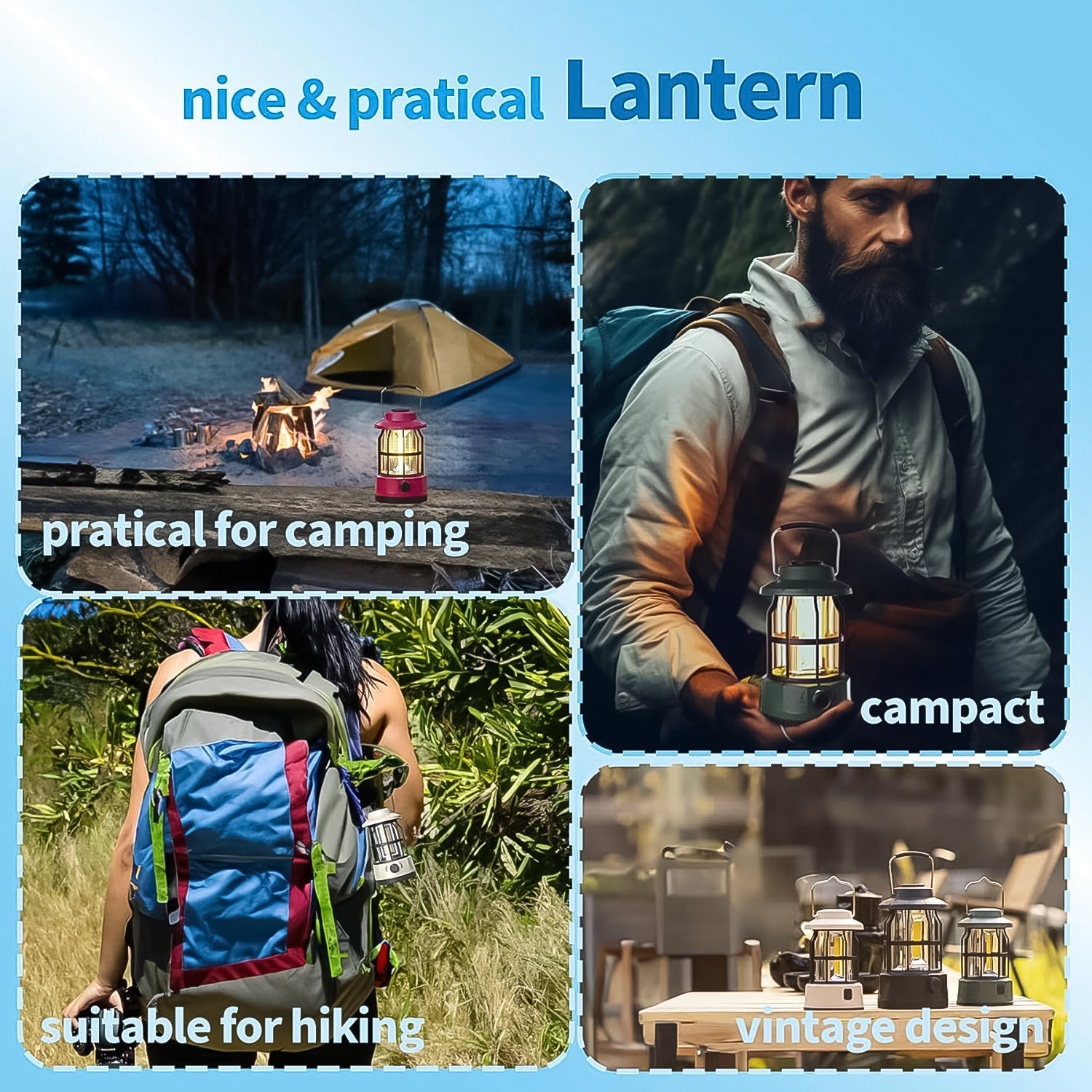 Rechargeable LED Camping Lantern Retro Dimmable Light | Garden Vera - Back View