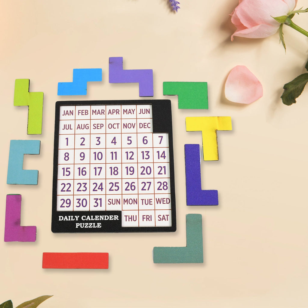 Wooden Daily Calendar Puzzle Mind Challenge Game | Inventive Play - Front View