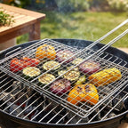 Heavy-Duty Stainless Steel BBQ Grill Basket Long Handle & Durable Construction - Front View