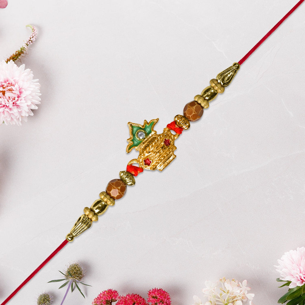 ALVENZA Golden Kalash Rakhi - Elegant Moti Design for Brother