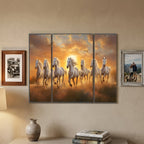 Horses Sunset Wall Art Vibrant 3-Panel MDF Canvas for Home Decor