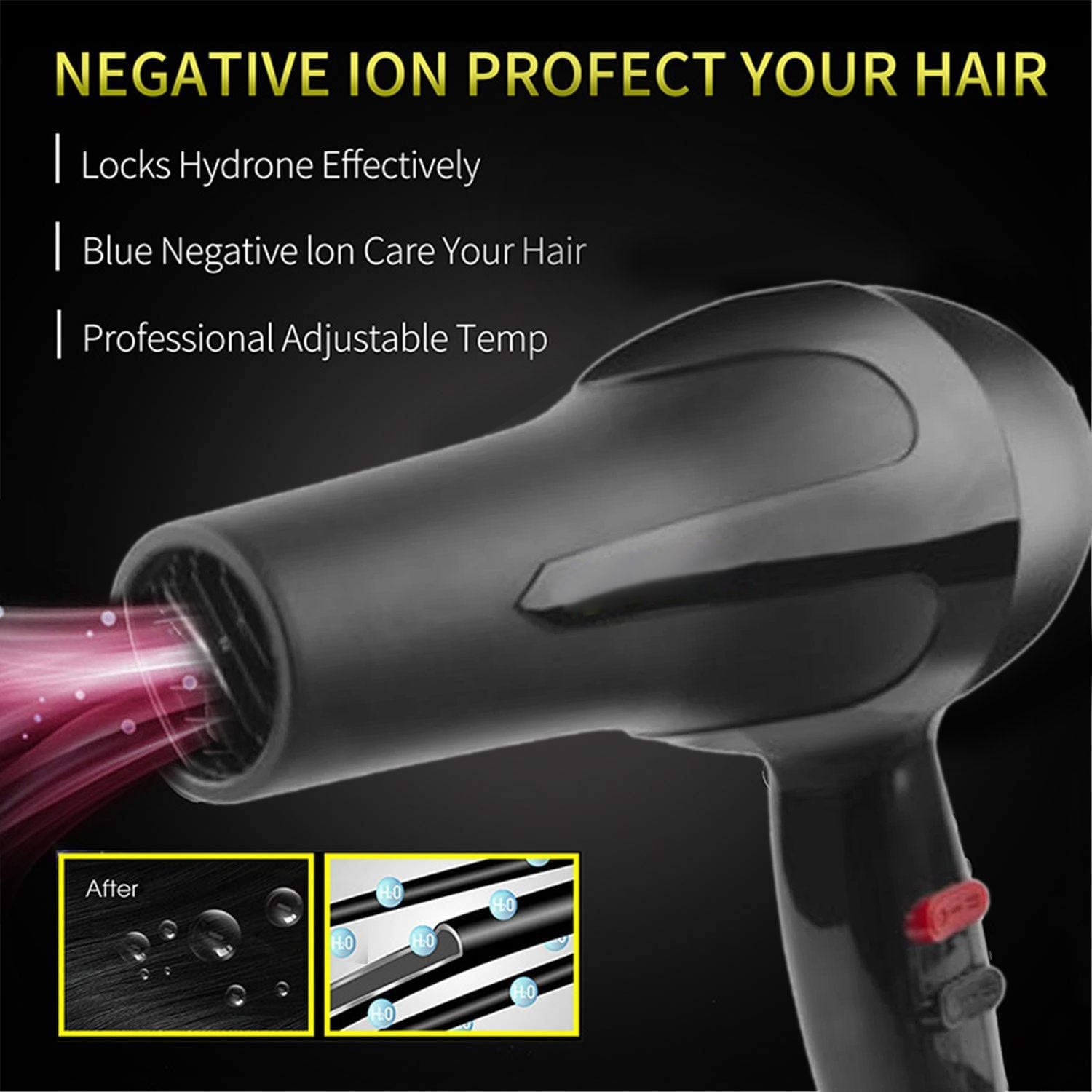 Professional Hair Dryer – 1500W Hot & Cold, Black | Calm & Curl