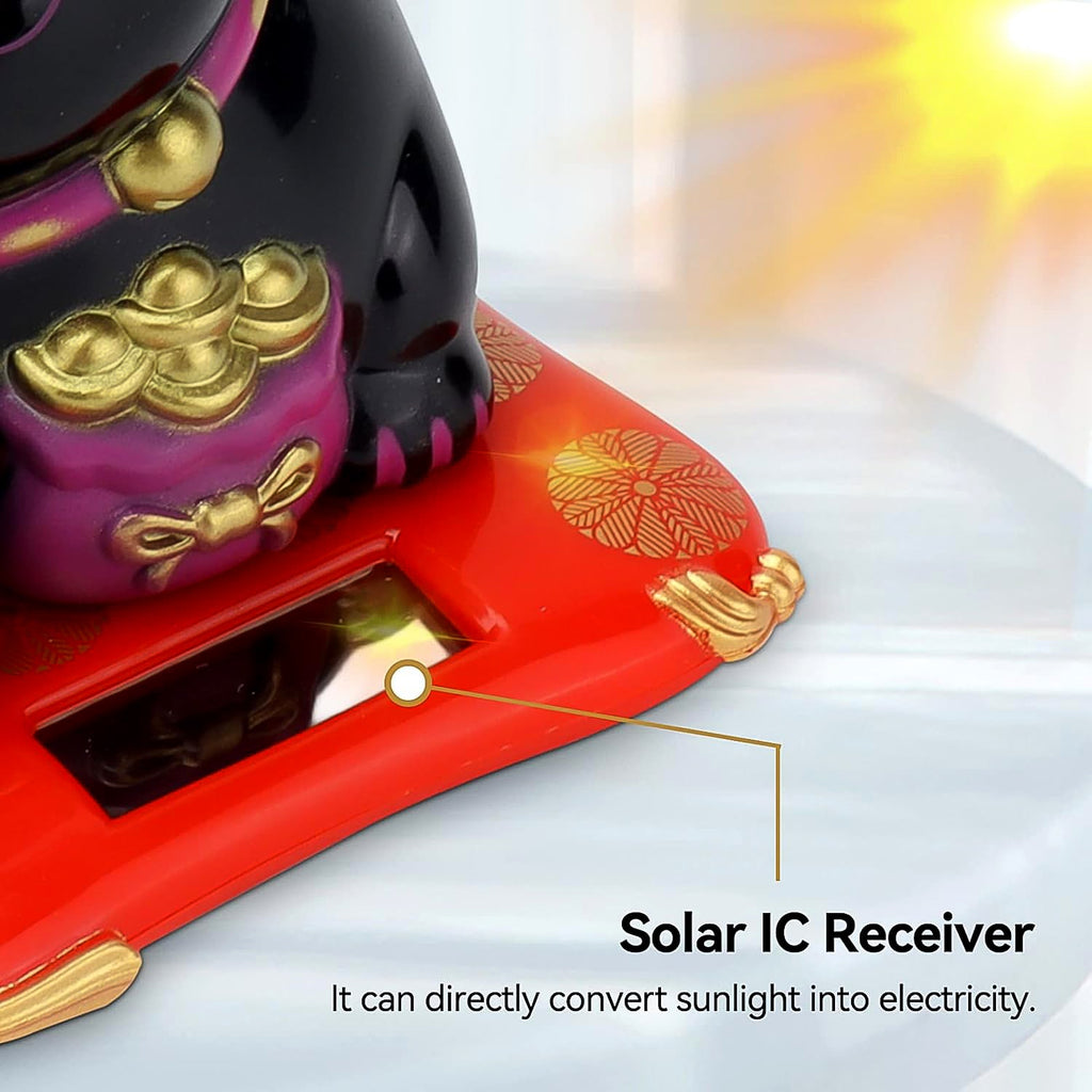 ALVENZA Waving Lucky Cat Statue – Solar Powered Wealth Decor | Styleva