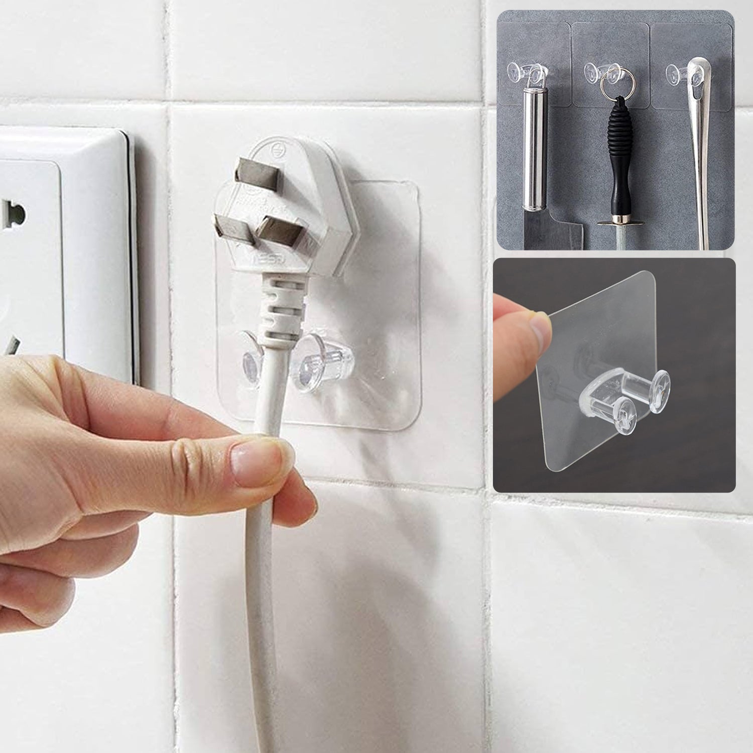 Adhesive Wall Hooks Strong Hold & No Damage Walls - Back View