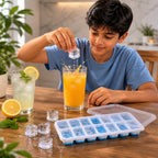Multipurpose Plastic Ice Cube Tray 14-Grid with Lid for Easy Freezing - Front View