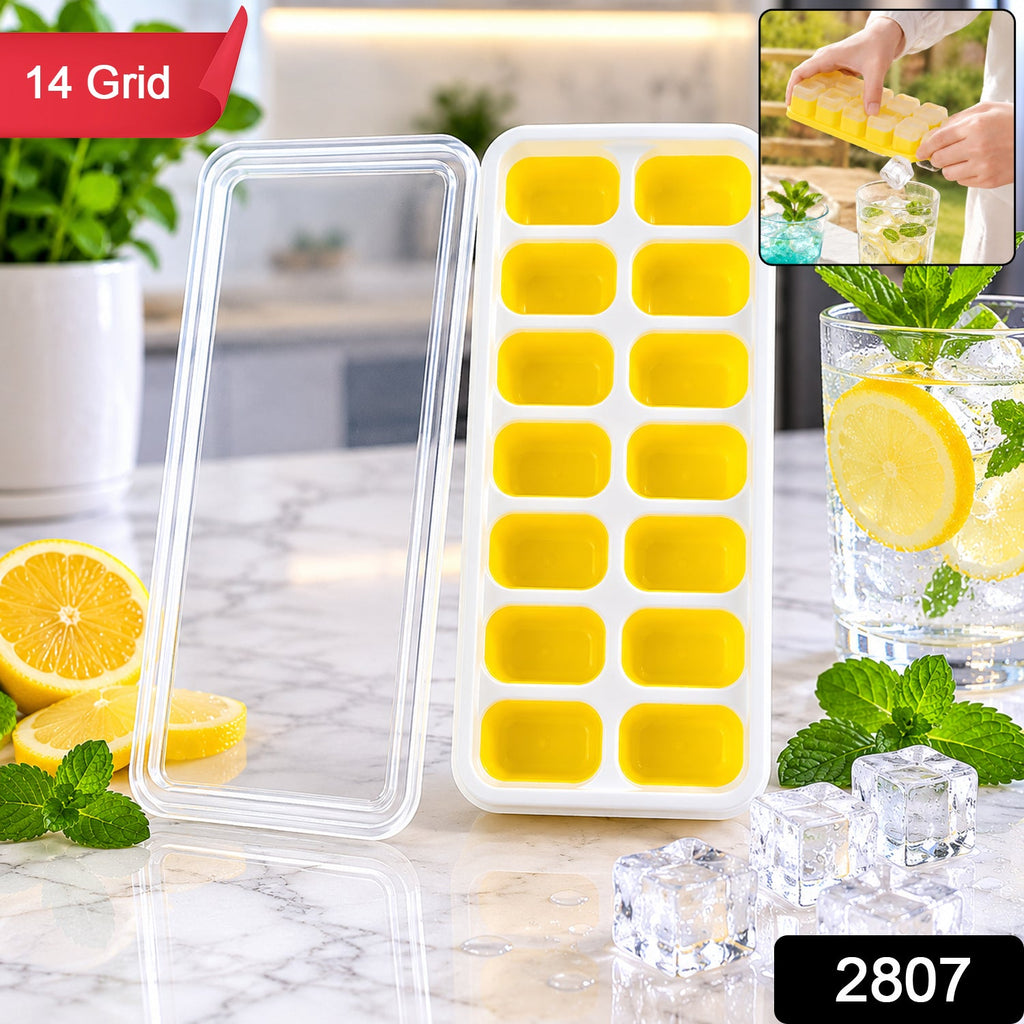 Ice Cube Tray with Spill-Proof Lid Effortless Ice Making and Space Saving - Side View