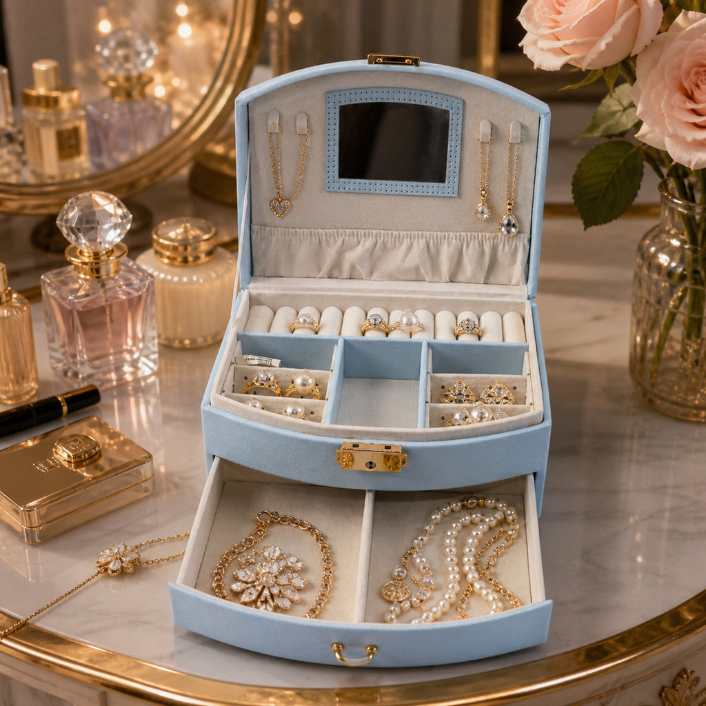 Jewelry Storage Box Multi-Layer Organizer with Mirror for Elegant Storage - Detail View 5