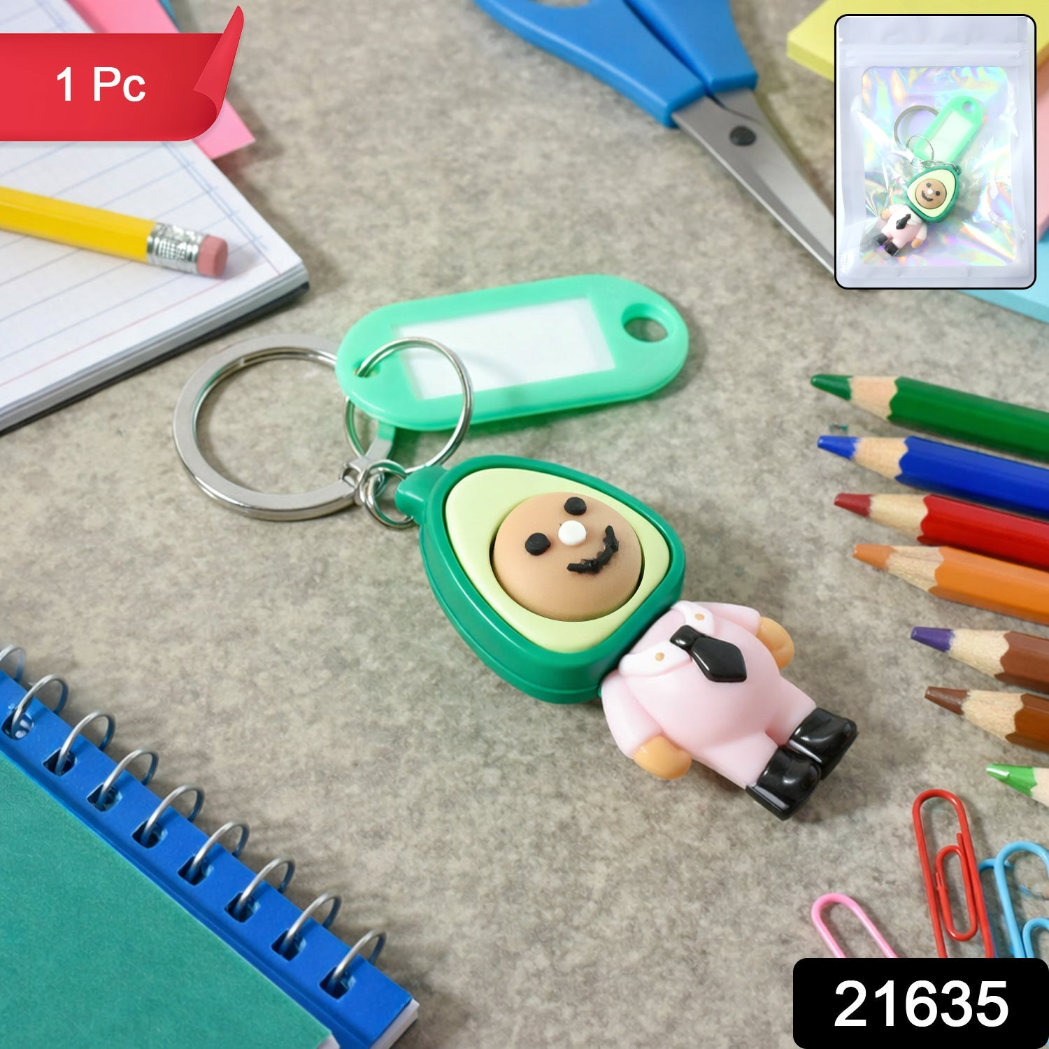 ALVENZA Avocado Character Keychain – Cute Cartoon Design with Name Tag