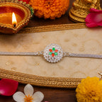 ALVENZA Silver Floral Rakhi - Traditional Design with Beads & Soft Thread