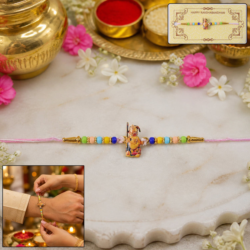 ALVENZA Hanuman Ji Rakhi – Colorful Beads with Soft Thread for Bhaiya