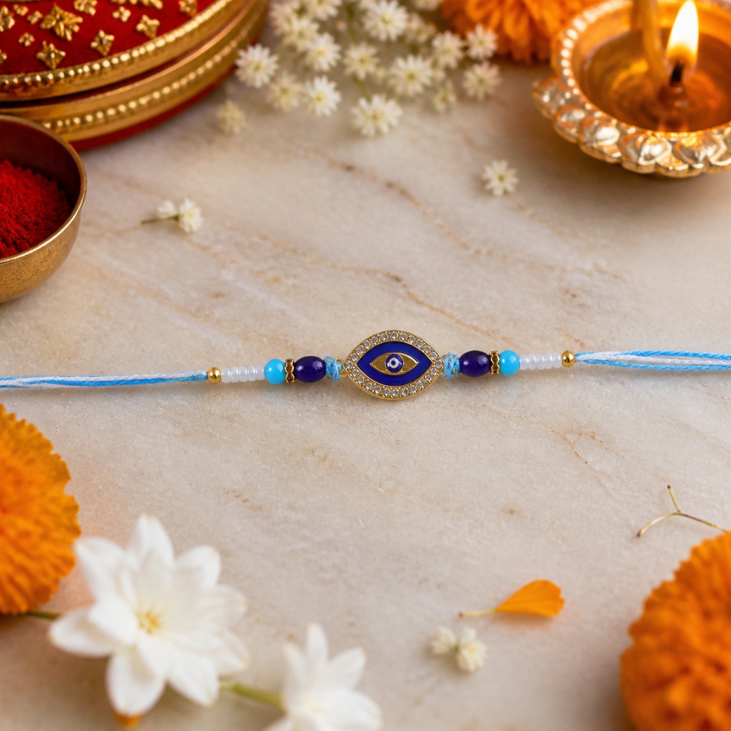 ALVENZA Evil Eye Beaded Rakhi – Stylish traditional sibling gift