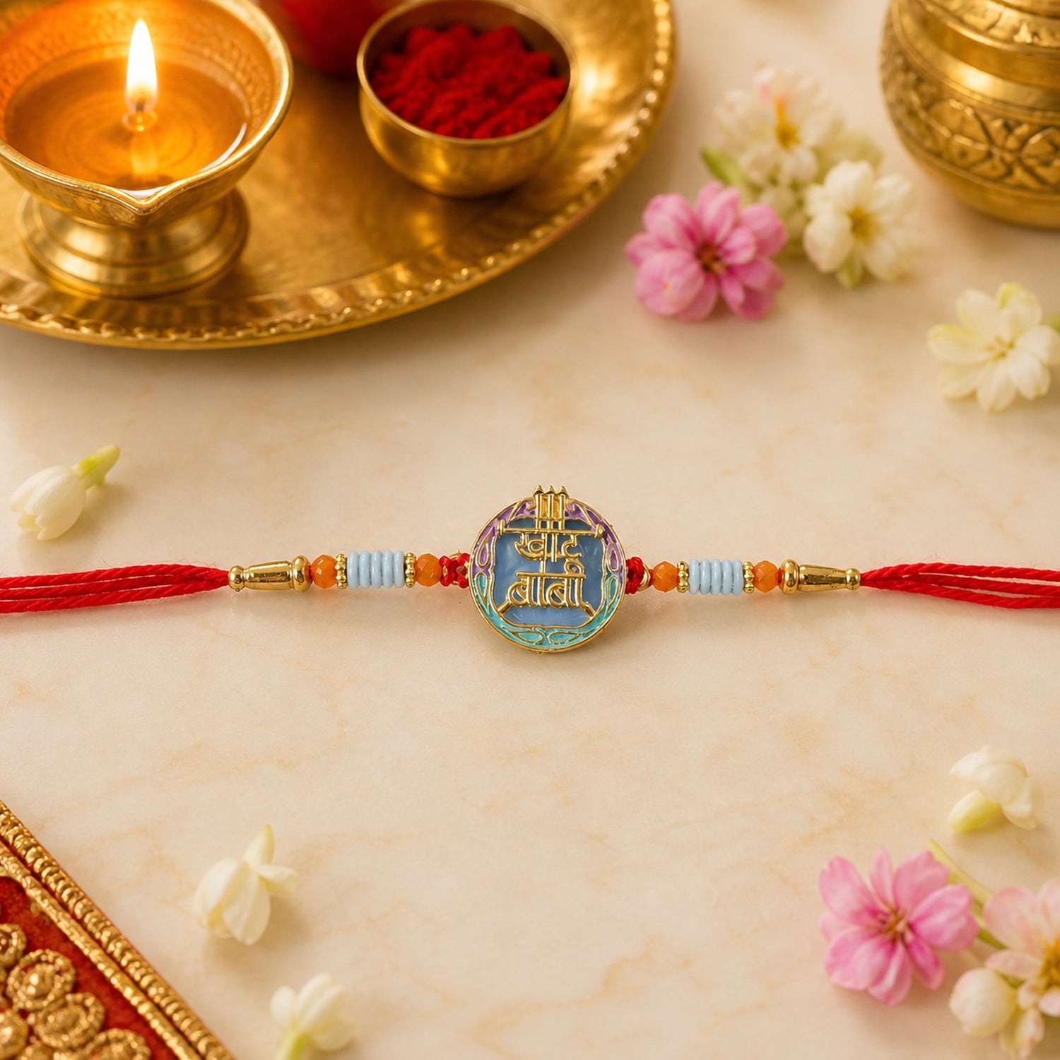ALVENZA Colorful Rakhi with Beads & Religious Symbol – Traditional Festive Accessory