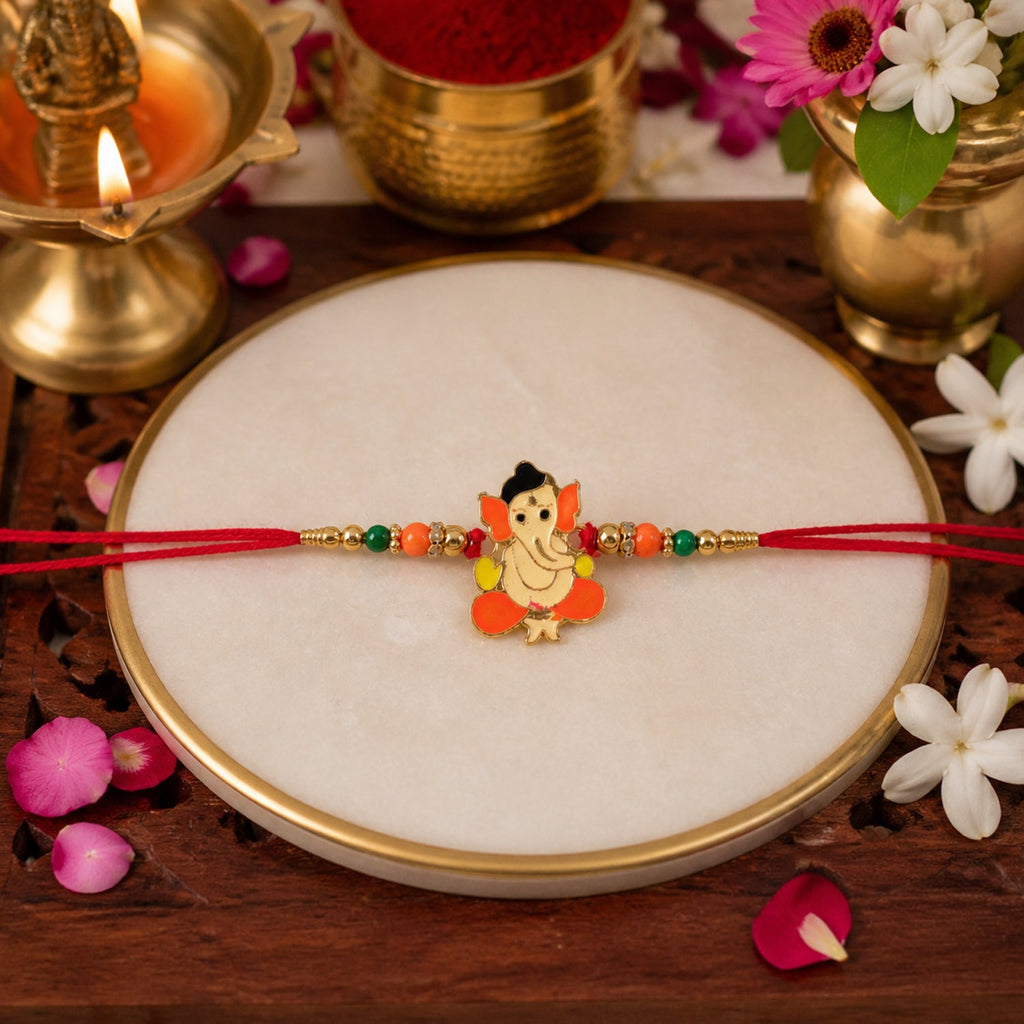 ALVENZA Lord Ganesha Beads Rakhi – Stylish Traditional Thread for Bhai