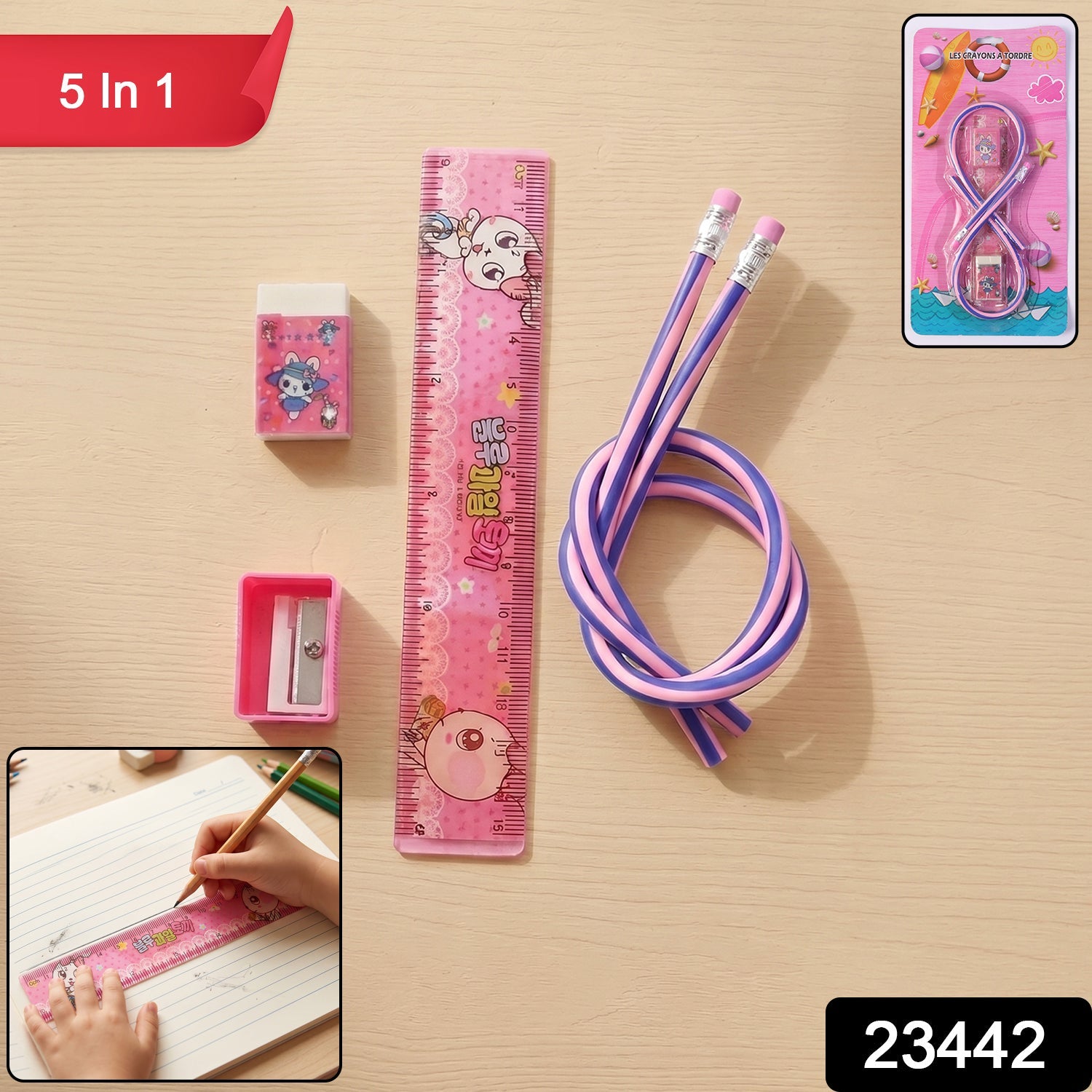 Kids 5-in-1 School Stationery Kit Fun & Practical Learning Set - Side View