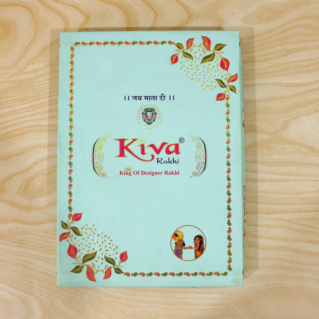 ALVENZA Silver Butterfly Leaf Rakhi with Pastel Stones, Roli Chawal Coin and Card Packing