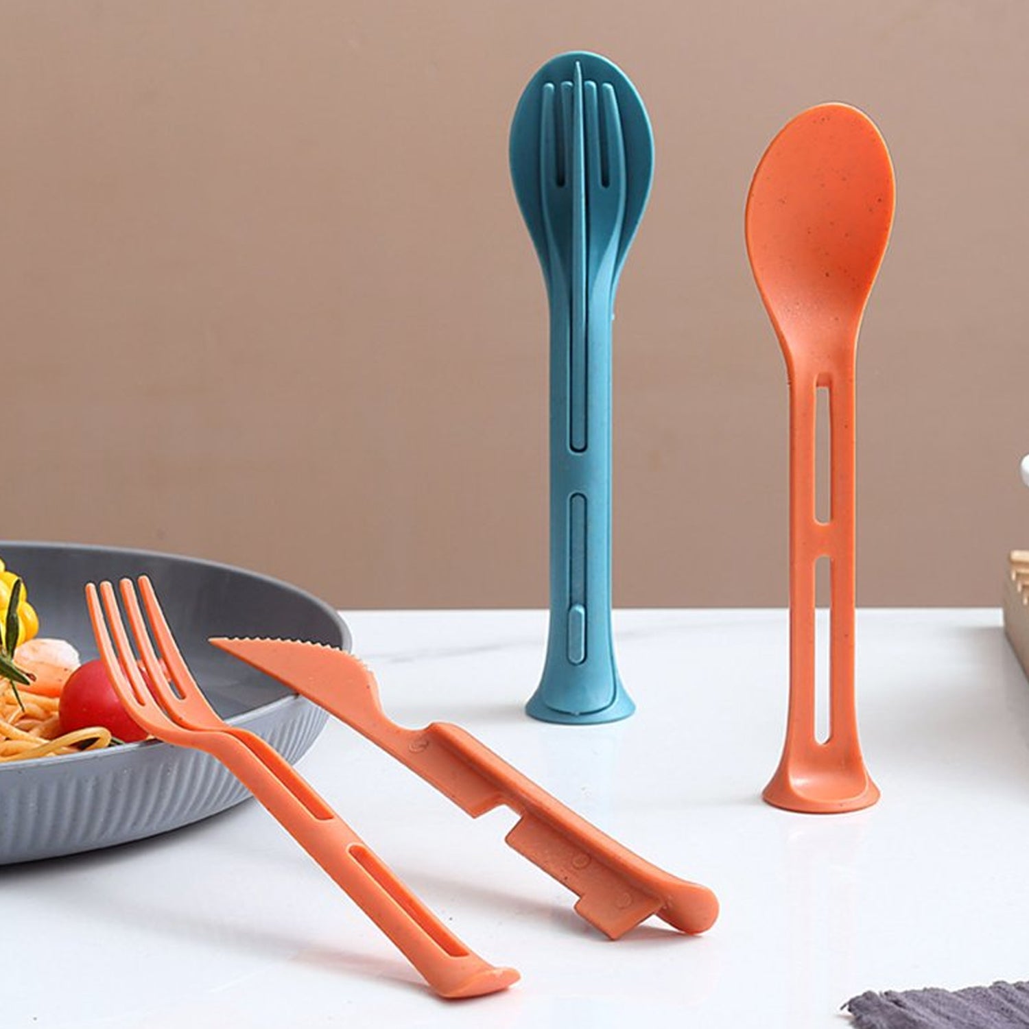 Reusable Cutlery Set 3-in-1 Spoon Fork Knife | Portable Travel - Front View