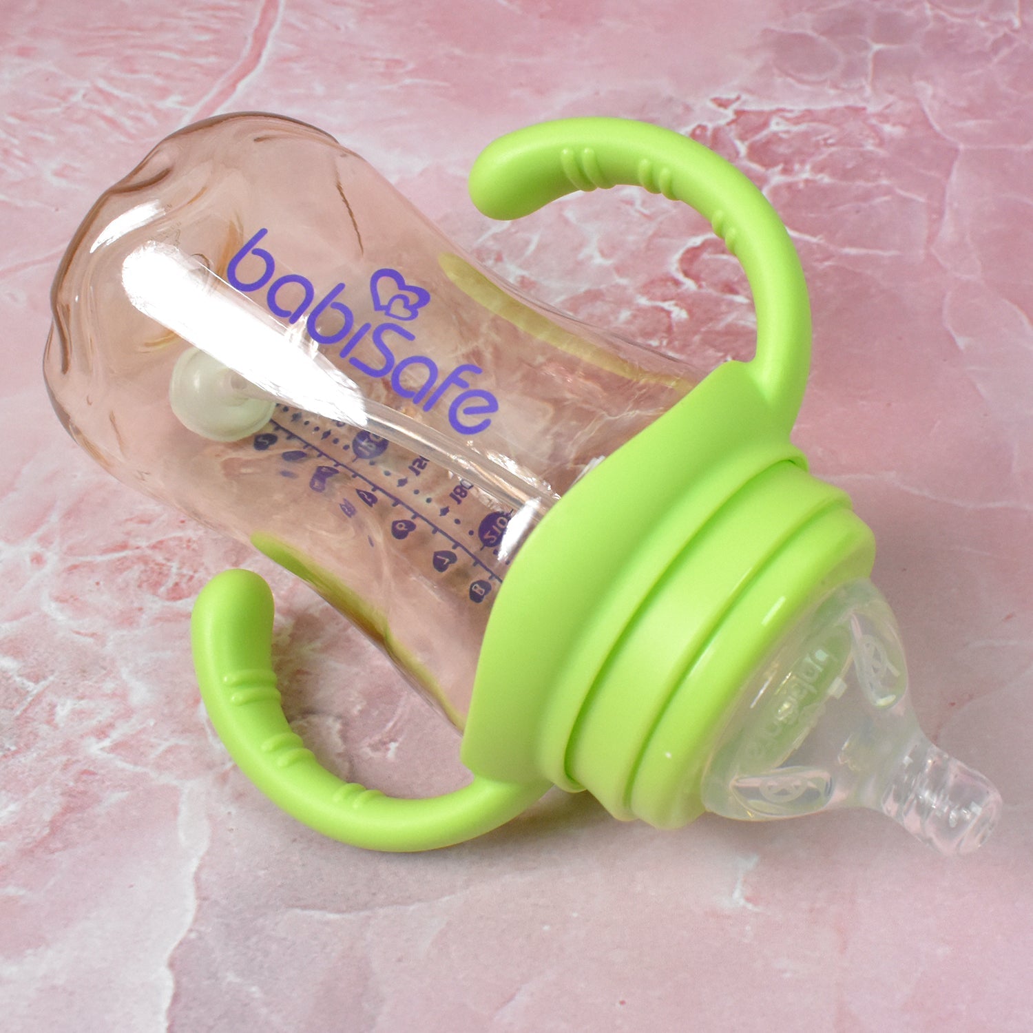 Plastic Baby Feeding Bottle Leakproof with Handles & Straw 300ml | Feedora - Side View